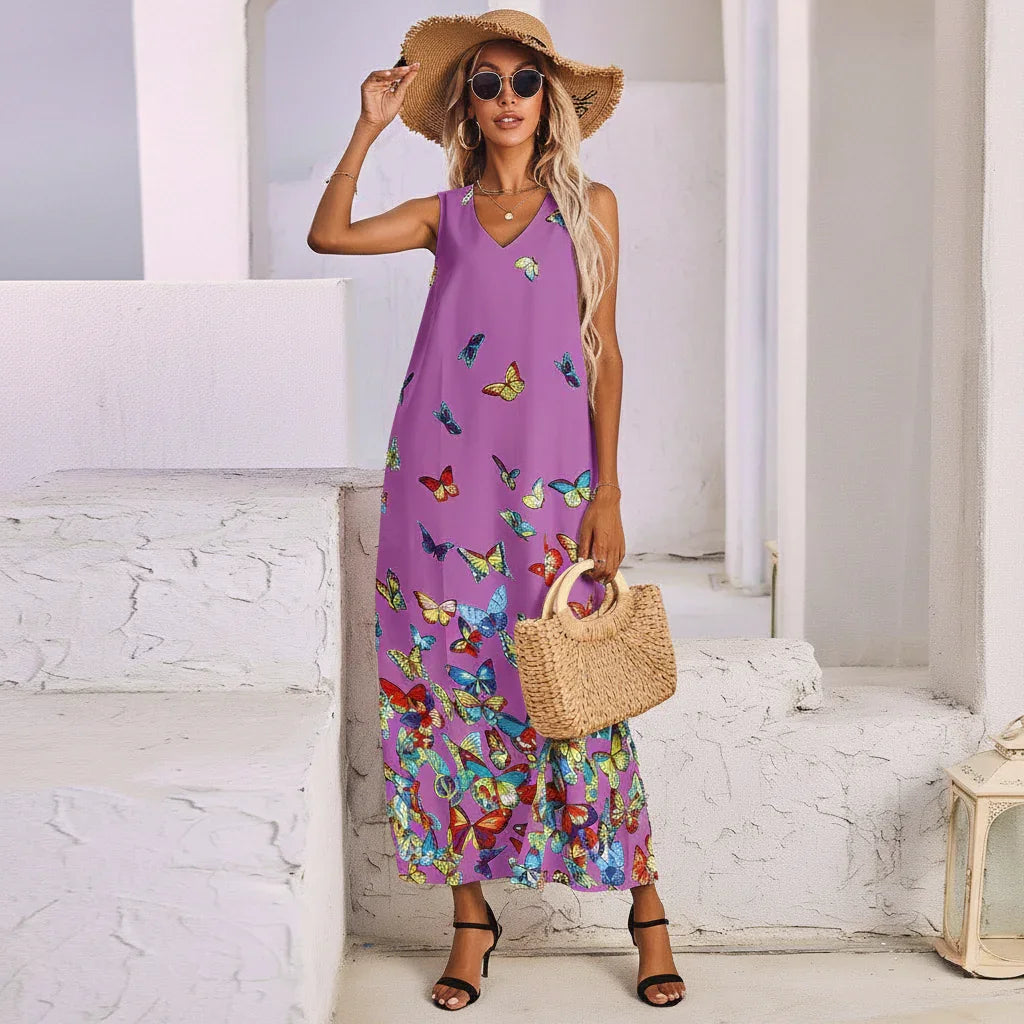 Fluttering Beauty Butterfly Print Maxi Dress