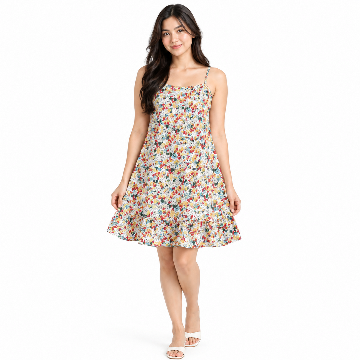 Floral Print Sleeveless Ruffle Hem Dress
