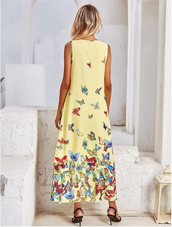Fluttering Beauty Butterfly Print Maxi Dress