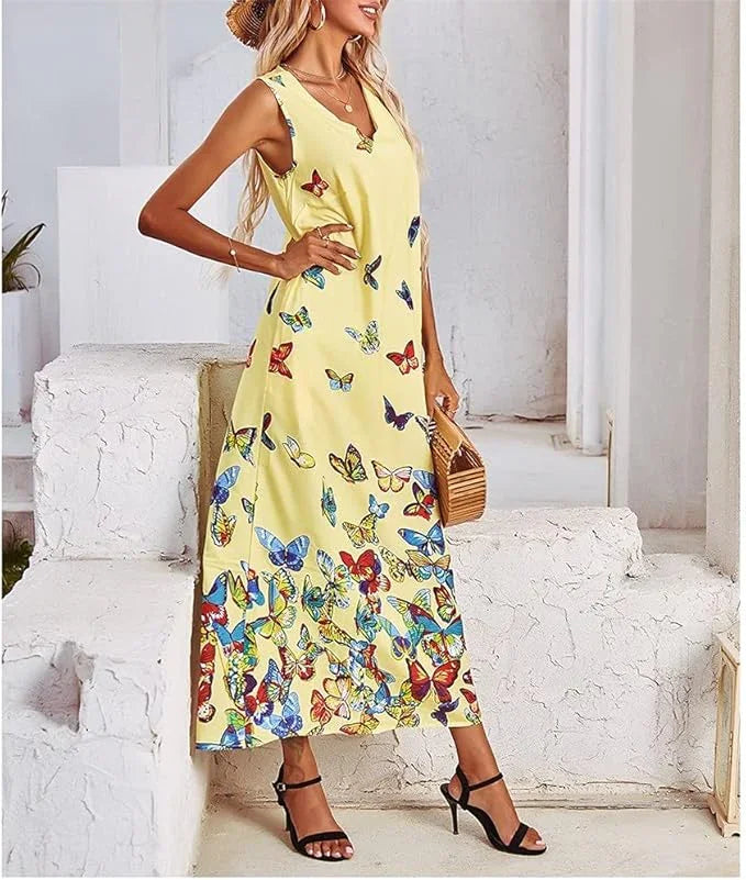 Fluttering Beauty Butterfly Print Maxi Dress