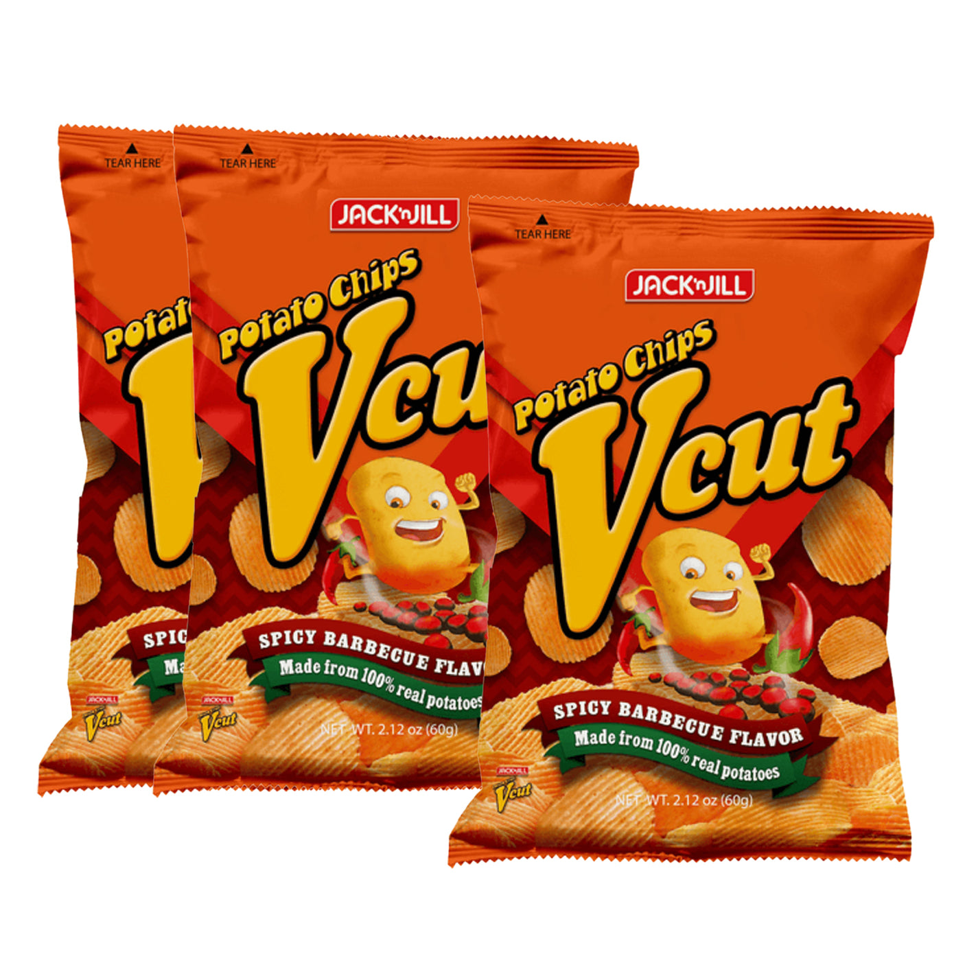 Jack 'n Jill V Cut Potato Chips Spicy BBQ - 60g (2+1) Offer
