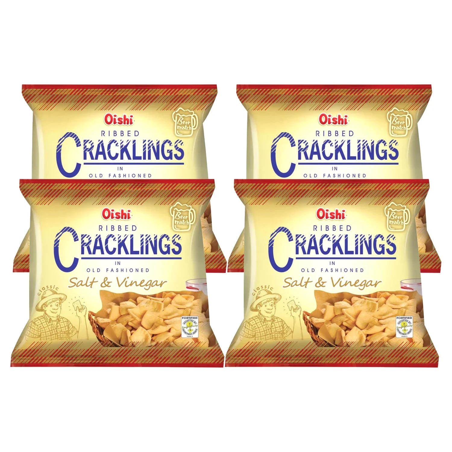 Oishi Ribbed Cracklings Salt and Vinegar - 50g × 4 Pcs (Offer)