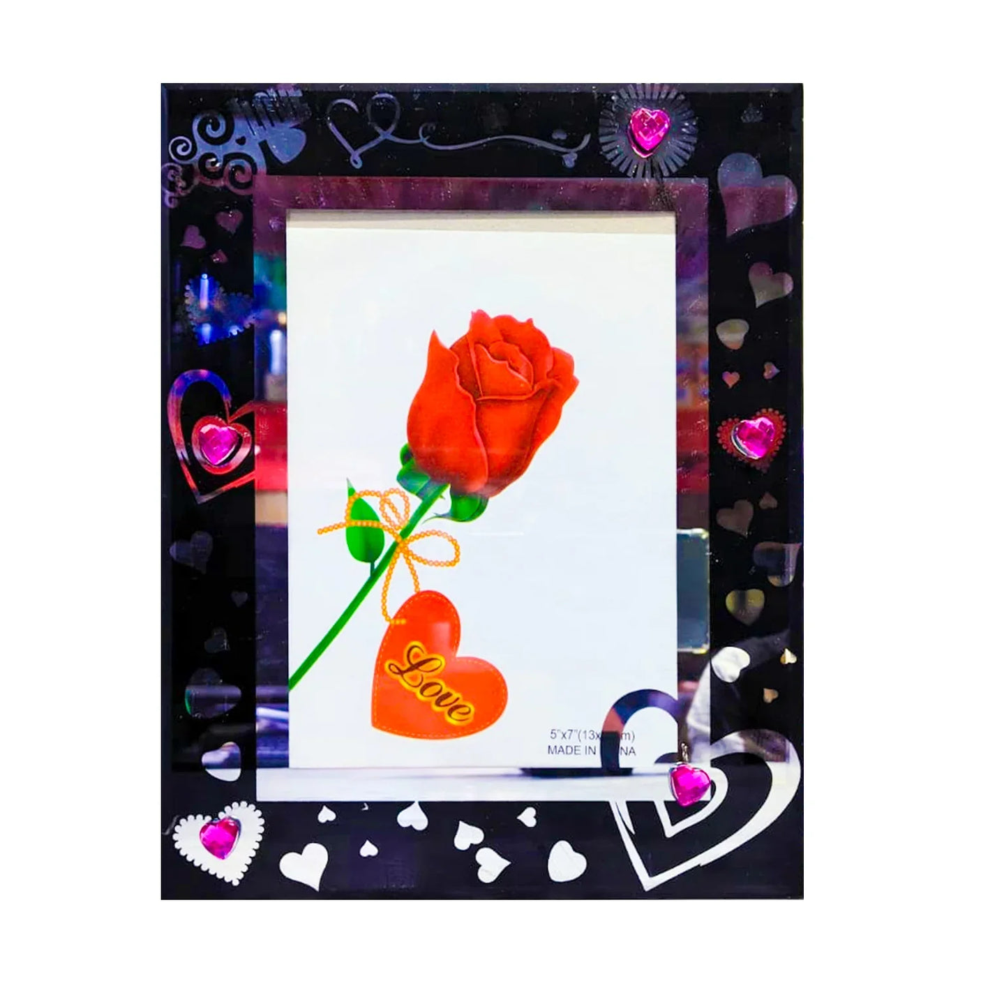 Black Heart Design Glass Photo Frame (13CM×8CM) - PF3