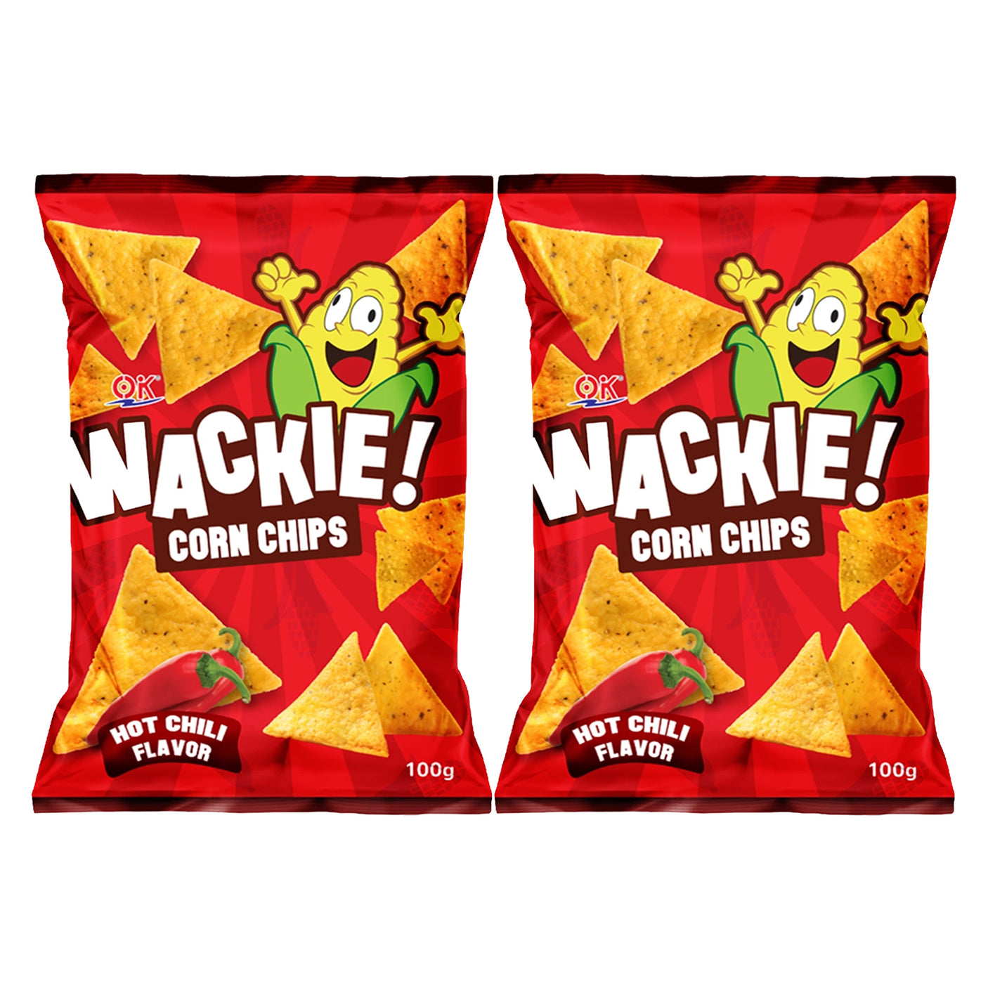 Wackie Corn Chips Hot Chilli Flavor - 100g (1+1) Offer