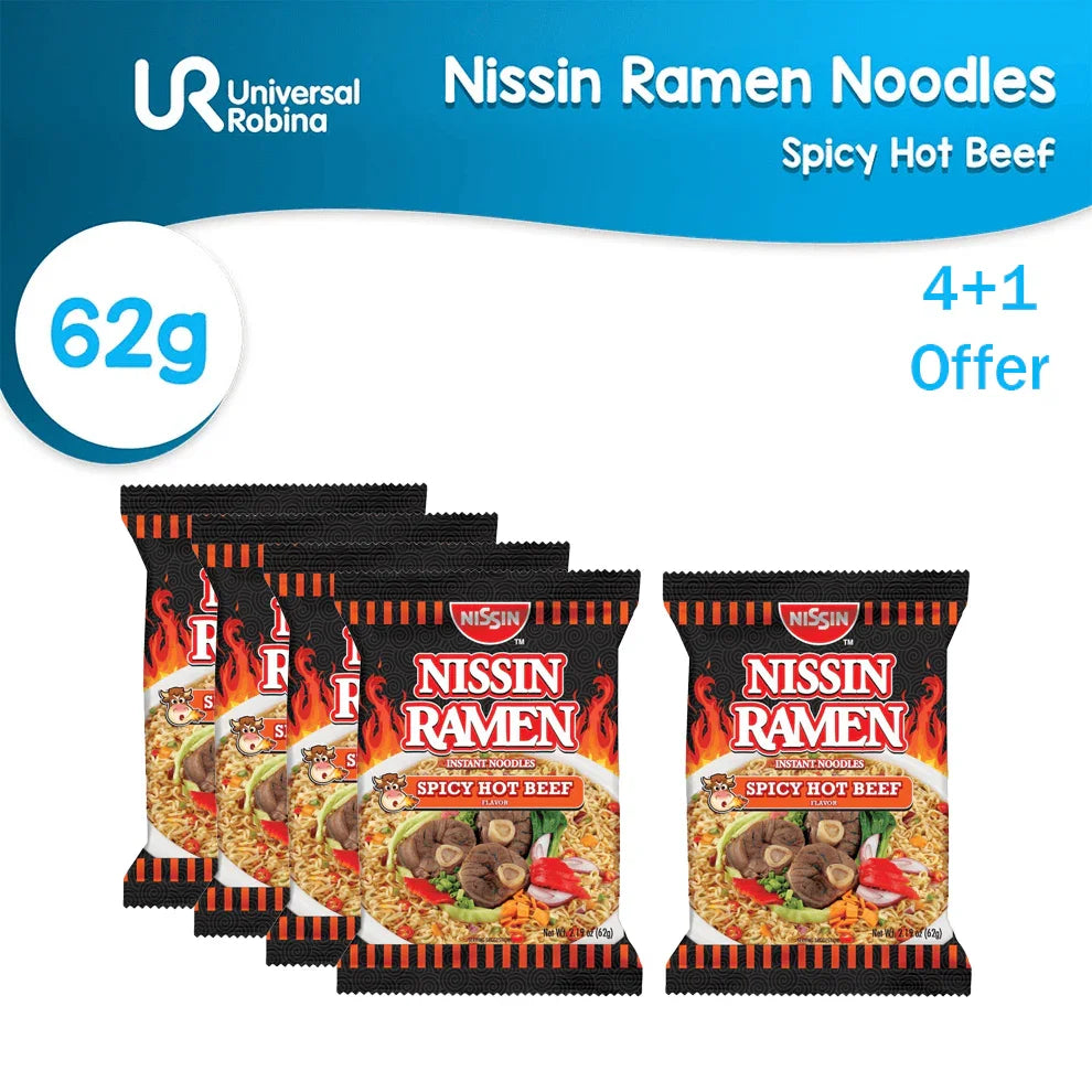 Nissin Ramen Instant Noodles Spicy Hot Beef Flavor - 62g (4+1) Offer