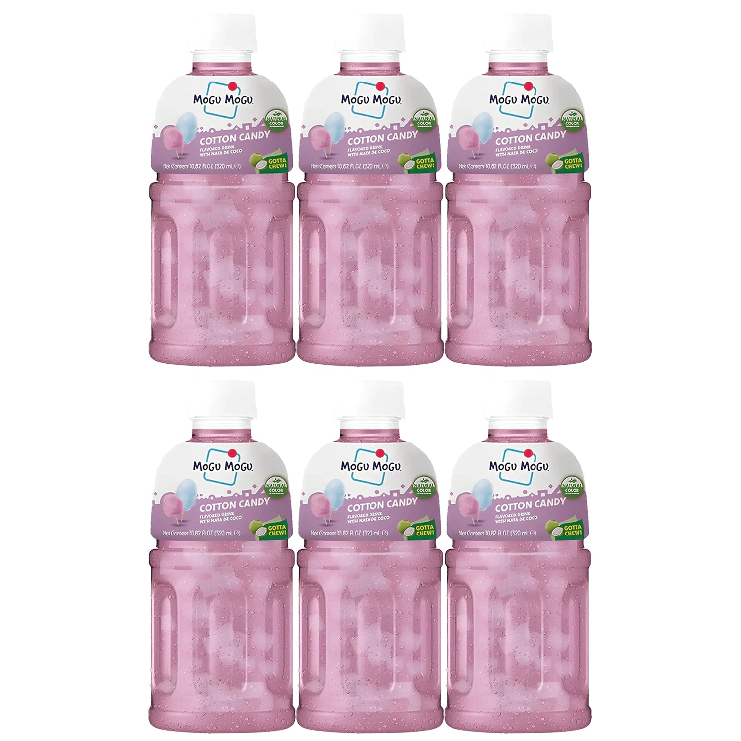 Mogu Mogu Cotton Candy Flavored Drink With Nata De Coco - 320ml × 6 Pcs