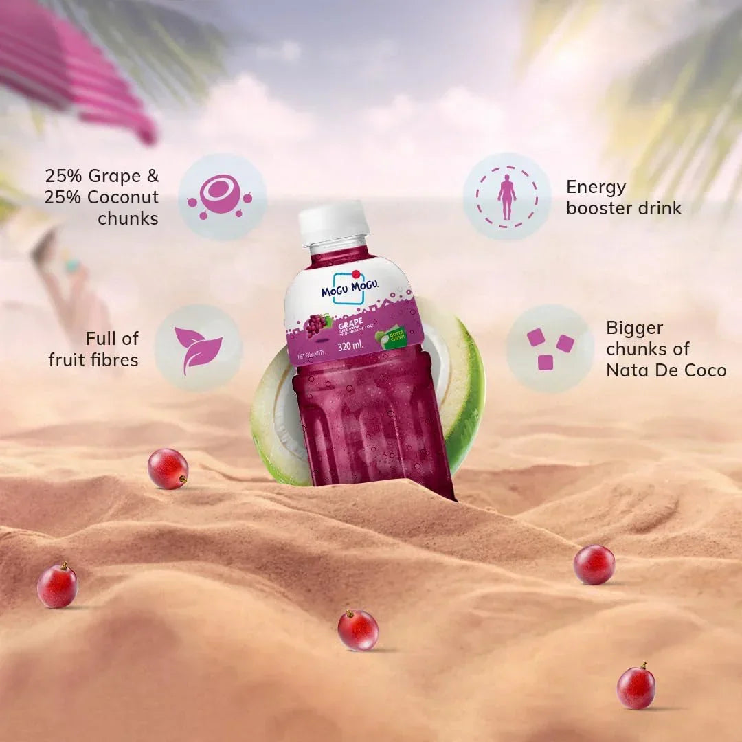 Mogu Mogu Grape Juice with Nata de Coco - 320ml × 6 Pcs
