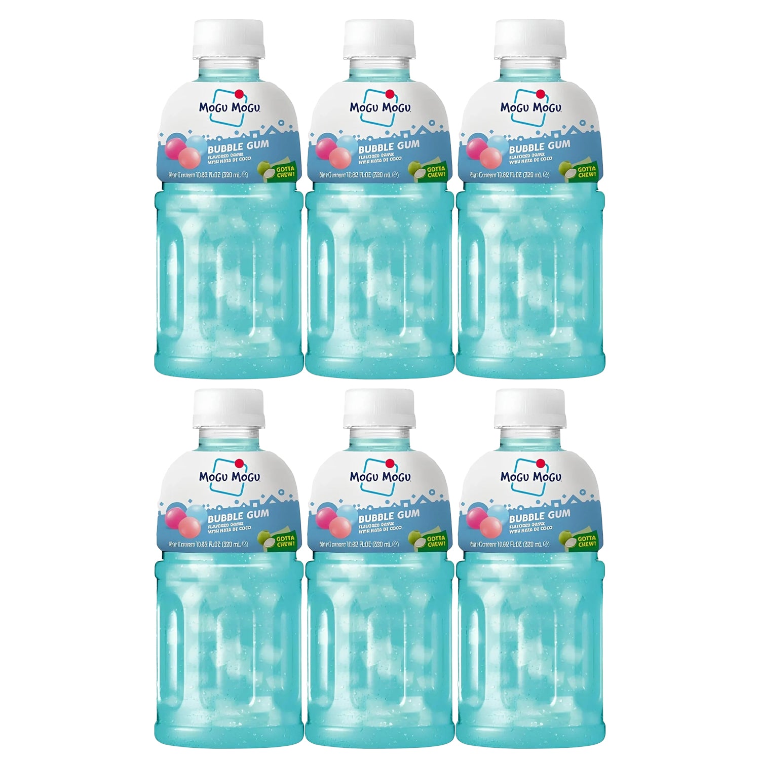 Mogu Mogu Bubble Gum Flavored Drink With Nata De Coco - 320ml × 6 Pcs