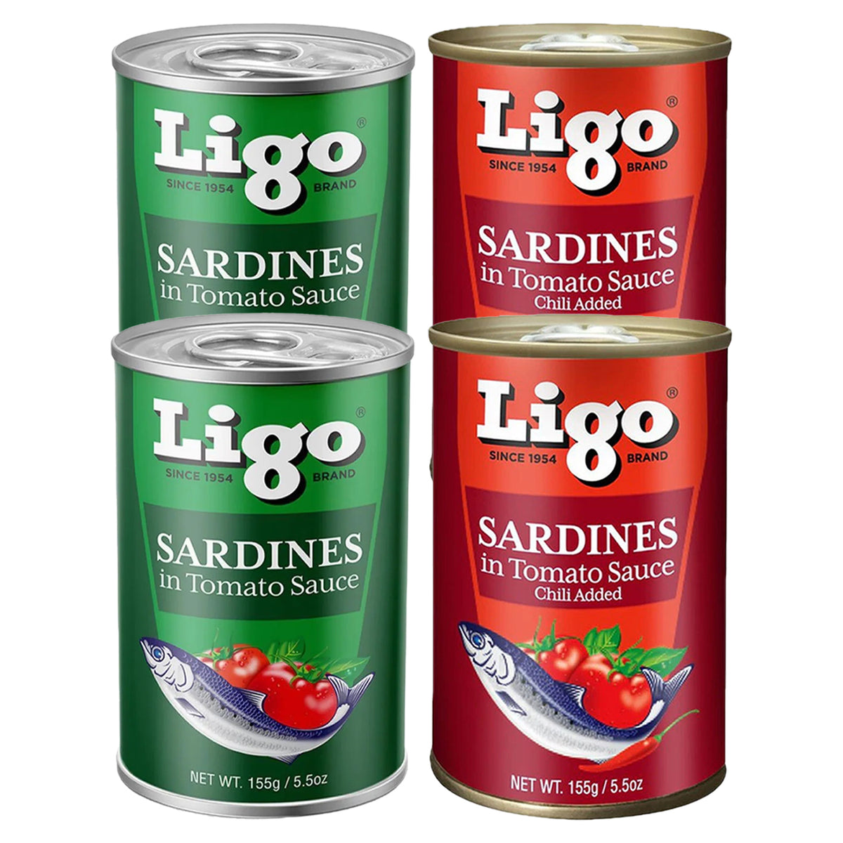 Ligo Sardines In Tomato Sauce Green & Chili - 155g × 4Pcs (Offer)