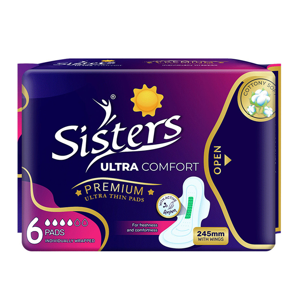 Sisters Ultra Comfort Premium Ultra Thin Pads with Wings - 6's