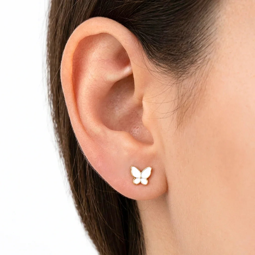 Golden Stainless Steel Butterfly Stud Earrings - 120