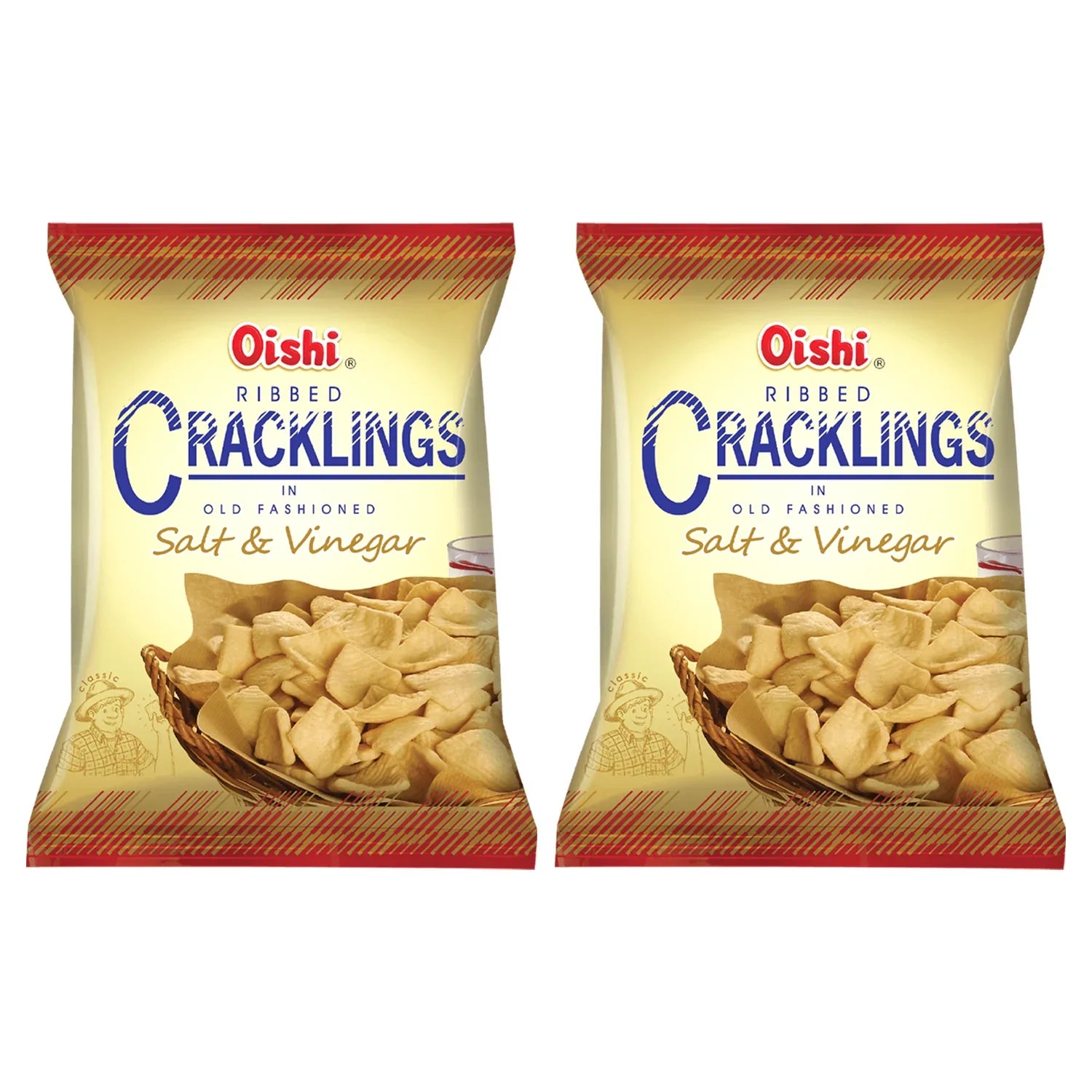 Oishi Ribbed Cracklings Salt & Vinegar - 90g × 2Pcs (Offer)