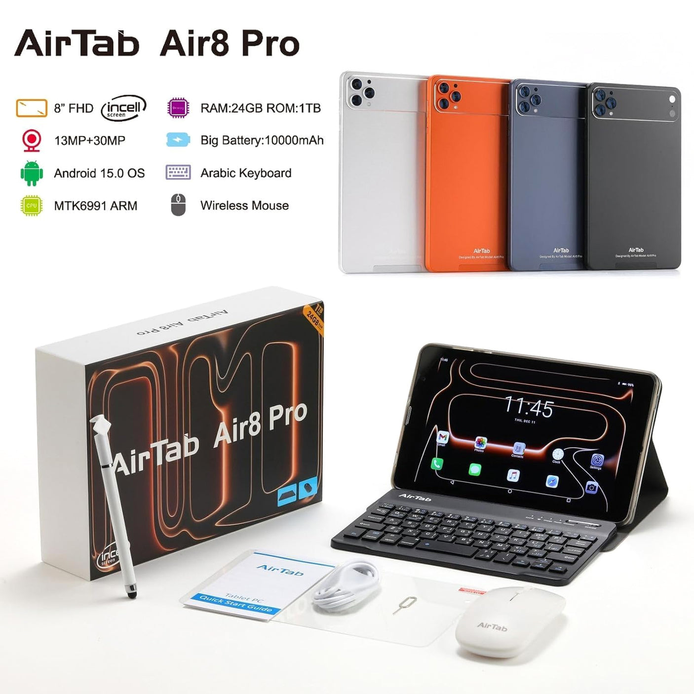 جهاز AirTab Air8 Pro بذاكرة وصول عشوائي 24 جيجابايت + ذاكرة تخزين داخلية 1 تيرابايت مع تقنية 5G