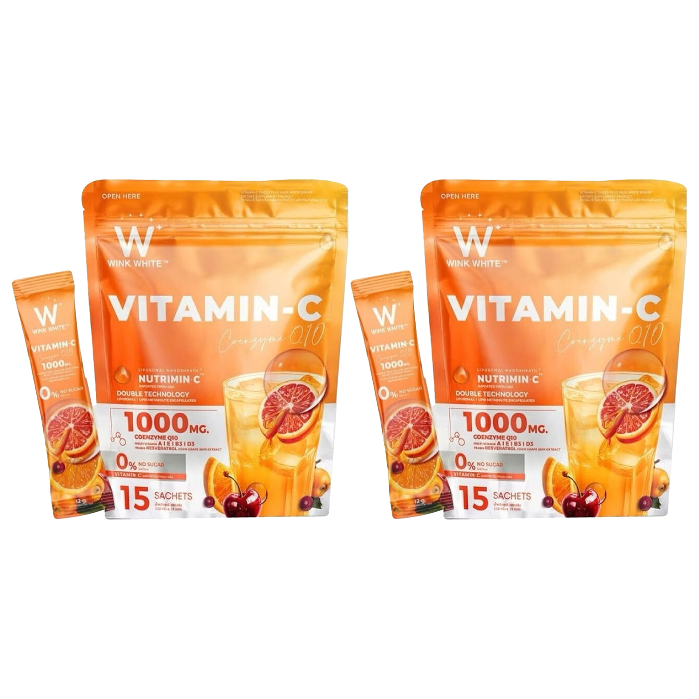 Wink White Vitamin C Coenzyme Q10 - 12g × 15 Sachets (1+1) Offer
