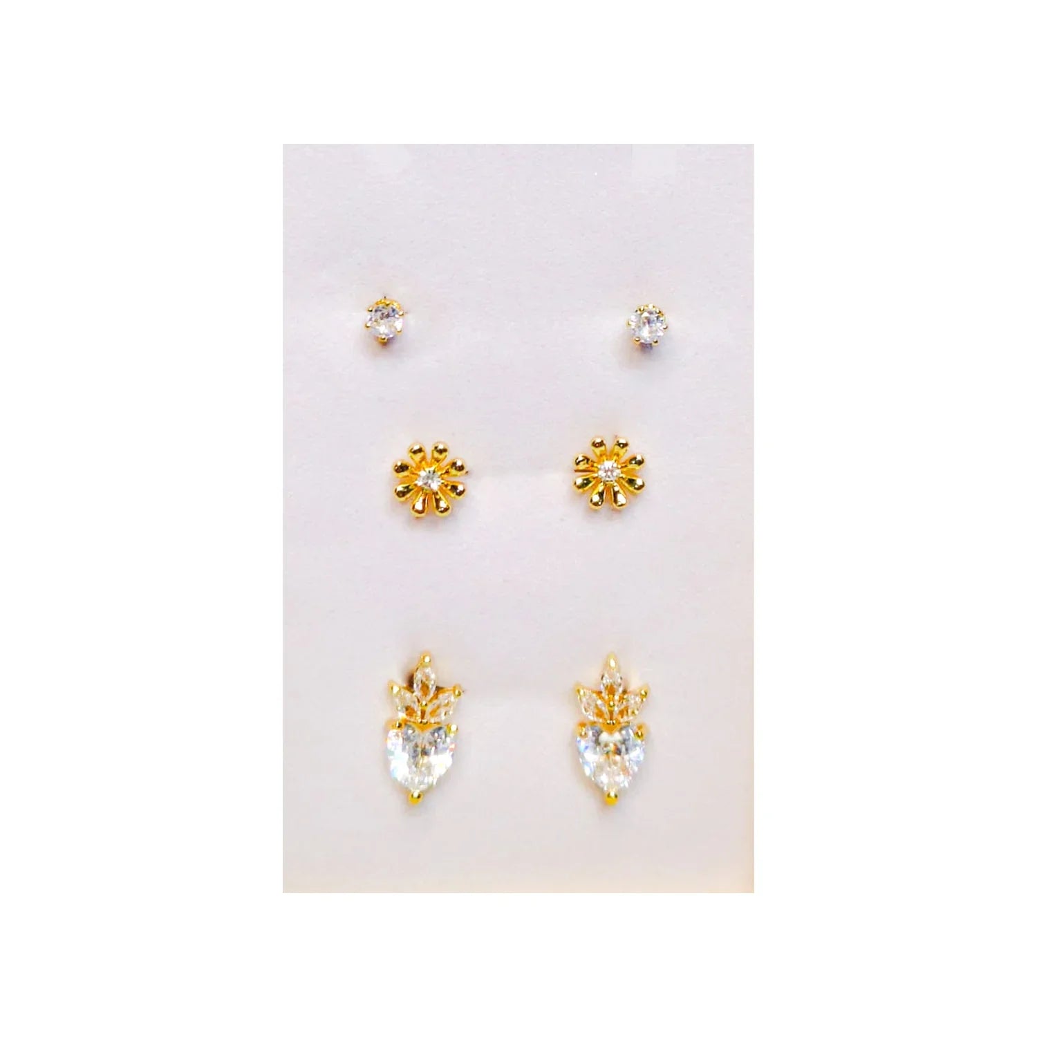 Golden Stainless Steel Korean Style Stud Earrings 3 Pairs - 101