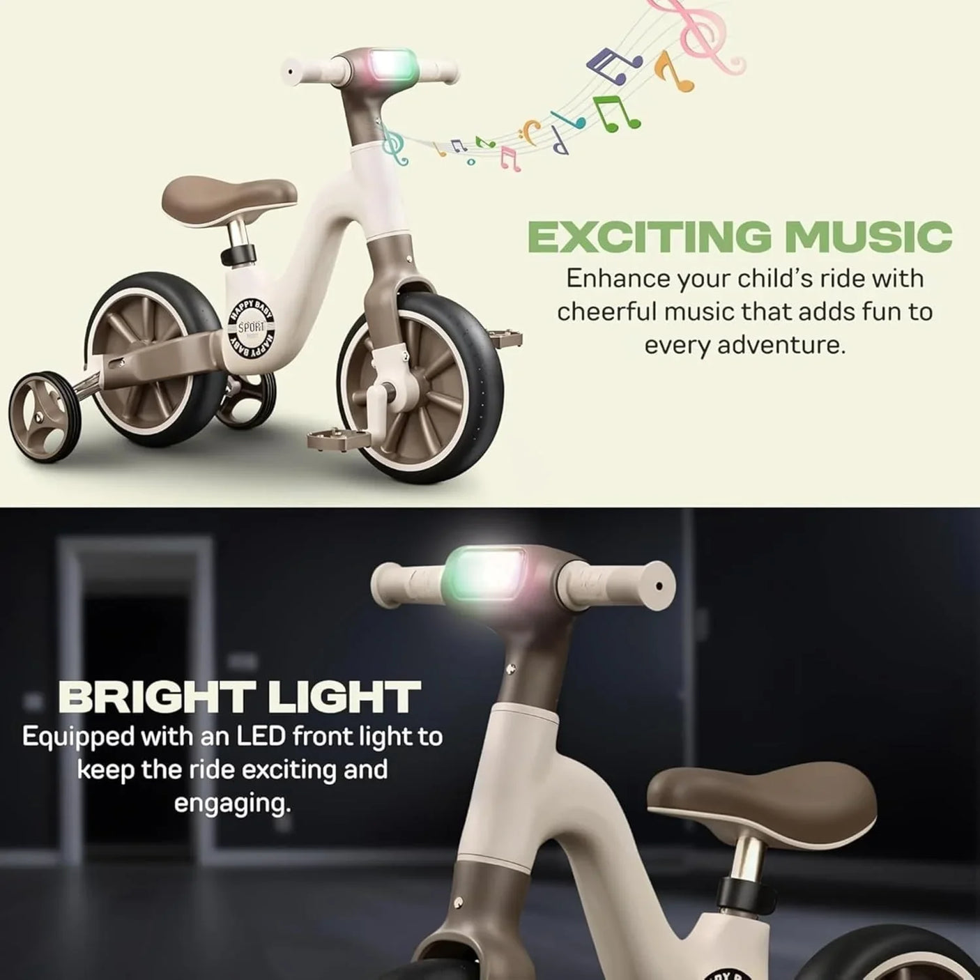 Kids Smart 3-in-1 Tricycle With Light & Music