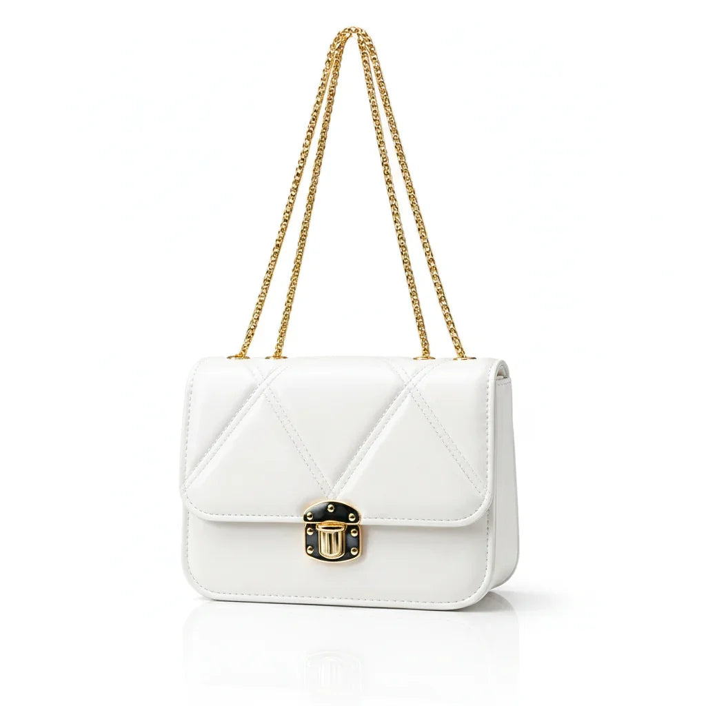 Women's Quilted Crossbody Bag with Gold Chain Strap - B102