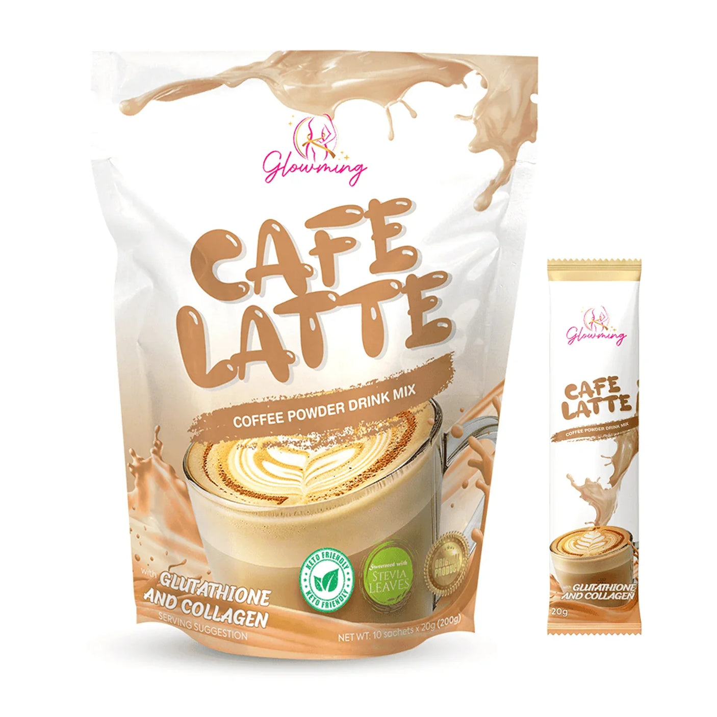Glowming Cafe Latte Coffee Powder Drink Mix - 10 Sachets x 20g