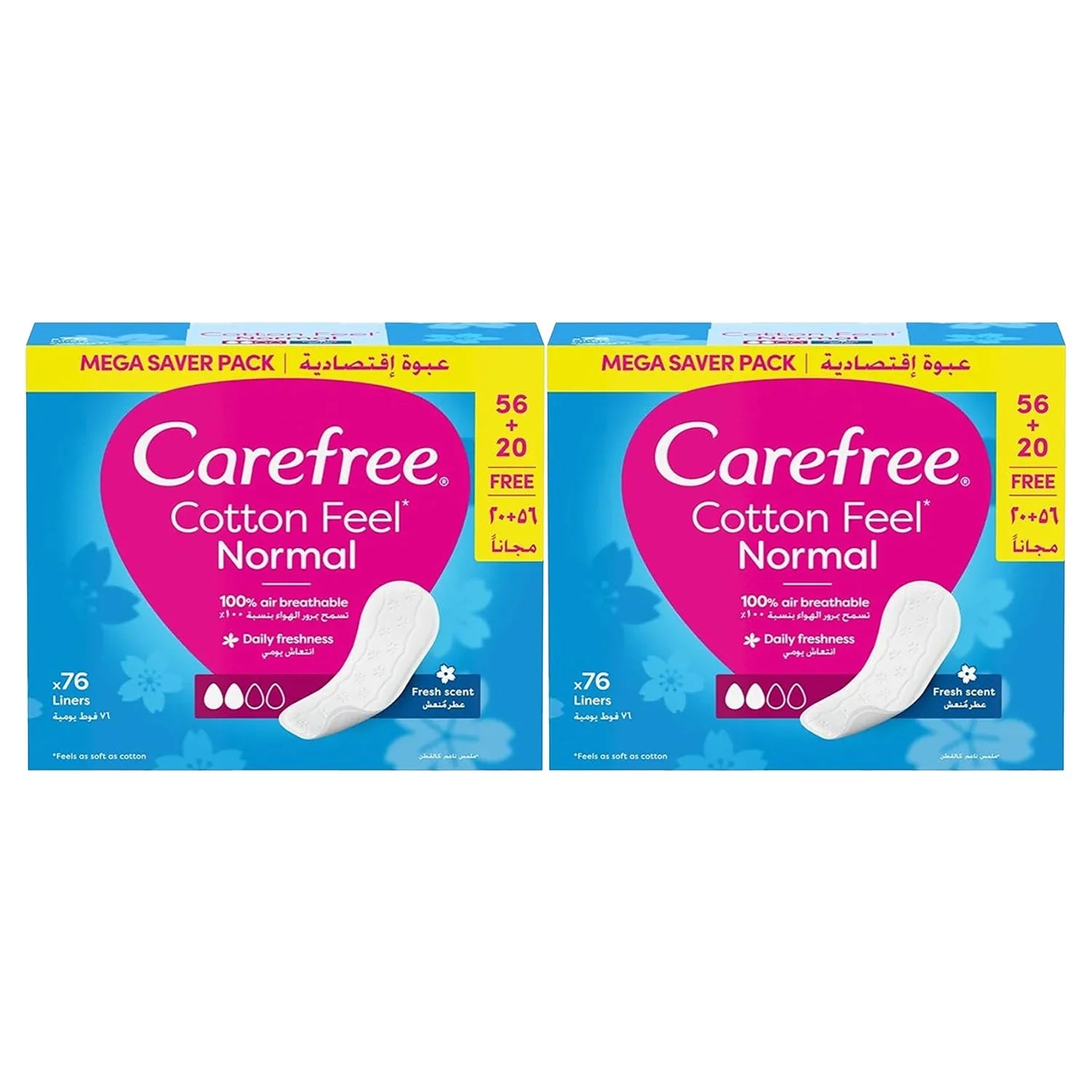 Carefree Daily Panty Liners Cotton Feel Normal Fresh Scent - 2 × 76'S (Offer)