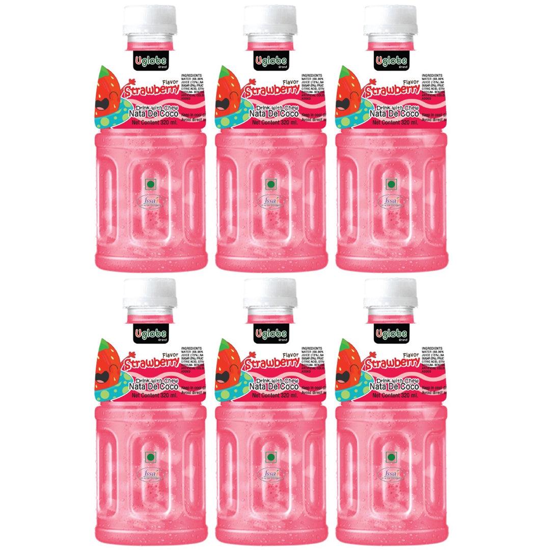 Uglobe Strawberry Juice Drink With Chew Nata De Coco - 320ml X 6 Pcs