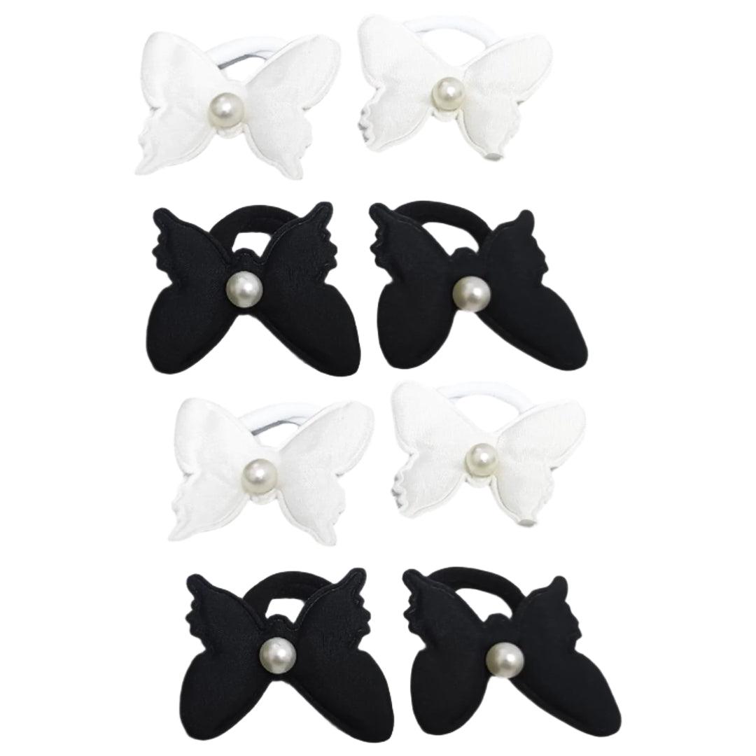 Black & White Color Butterfly Hair Ties - 12 Pcs