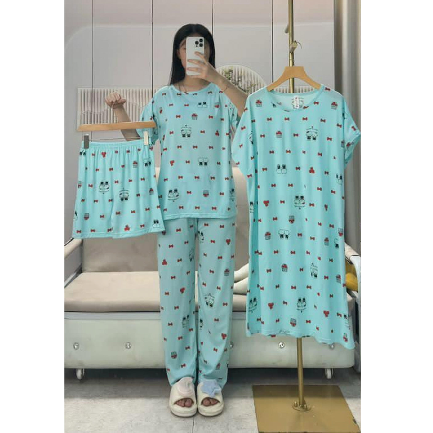 Women's Korean Fashion Pajamas 4 Pcs Set WJL-03#