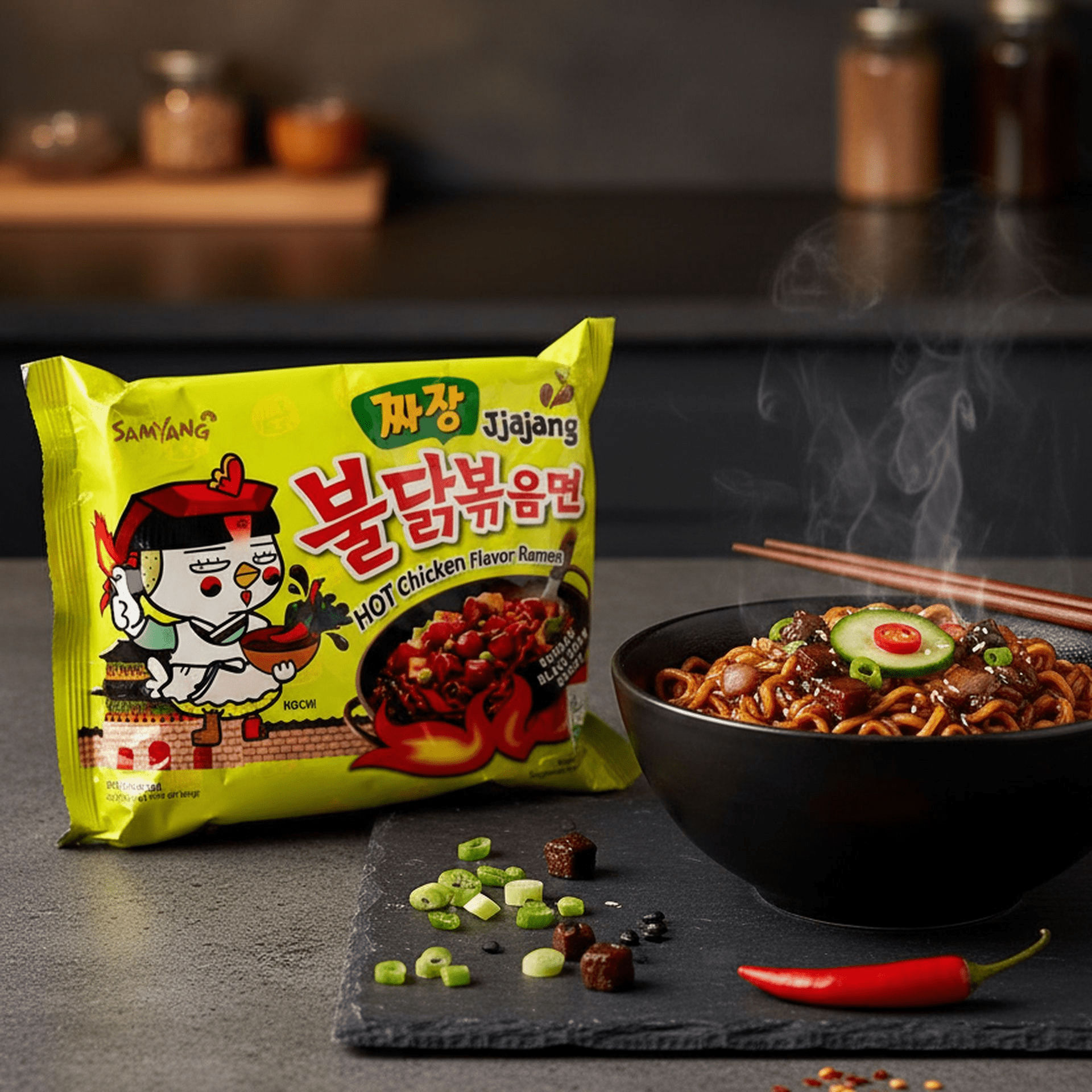 Buldak Hot Chicken Flavor Ramen Green- 2Pcs × 140g (Offer)
