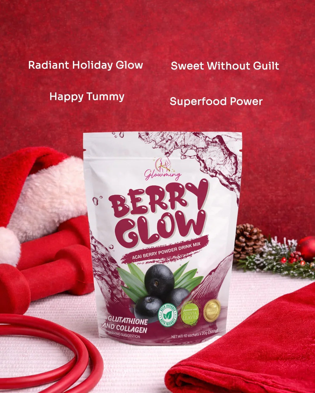 Glowming Berry Glow Acai Berry Powder Drink Mix - 10 Sachets × 20g (Original)