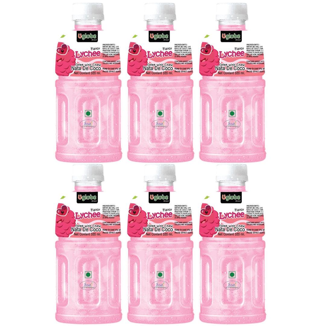 Uglobe Lychee Juice Drink With Chew Nata De Coco - 320ml X 6 Pcs