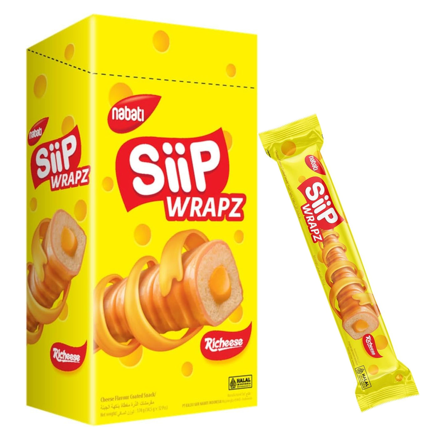 Nabati Siip Wrapz Richeese Cheese Flavour - 14.5g × 12Pcs (174g)