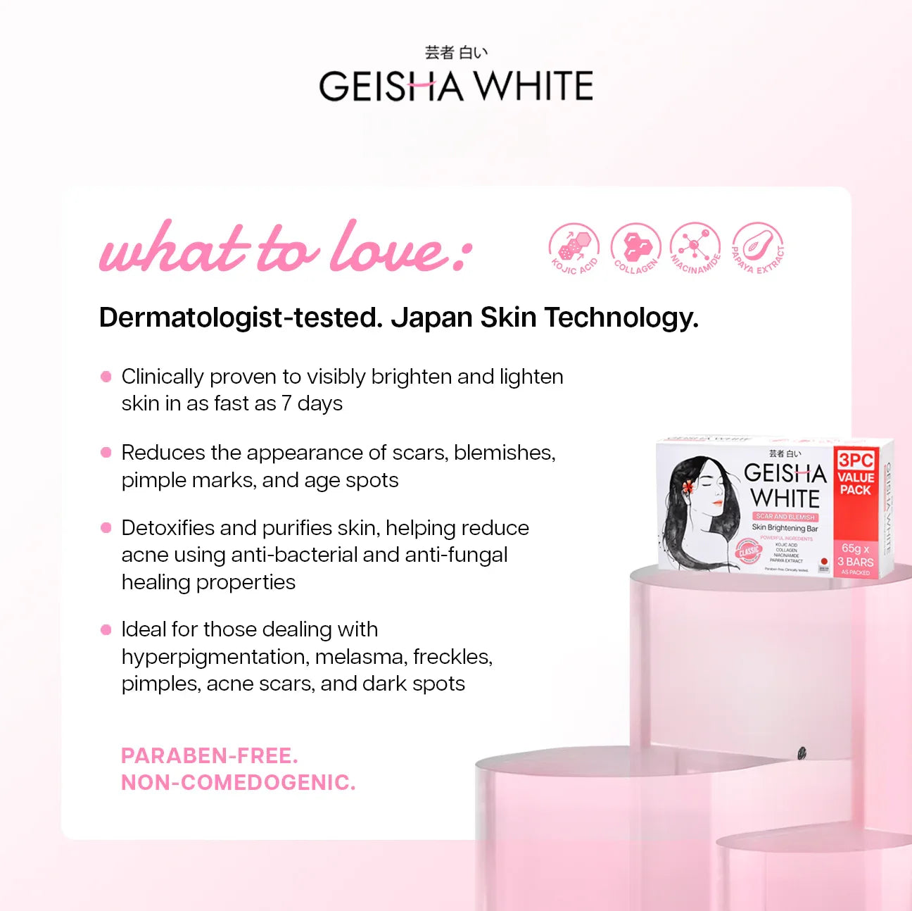Geisha Soap White Classic Skin Brightening Bar - 65g x 3Pcs