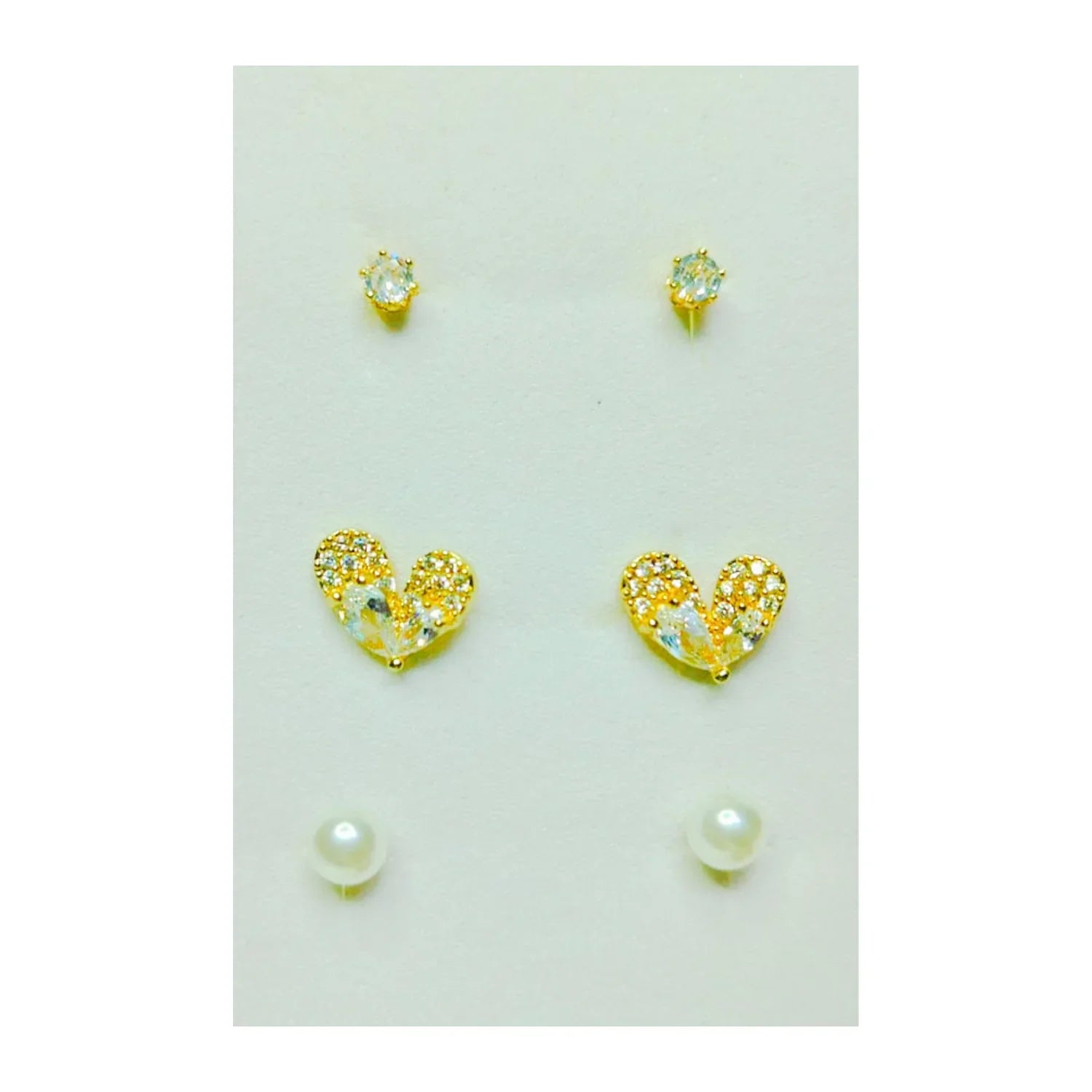 Golden Stainless Steel Korean Style Stud Earrings 3 Pairs - 121