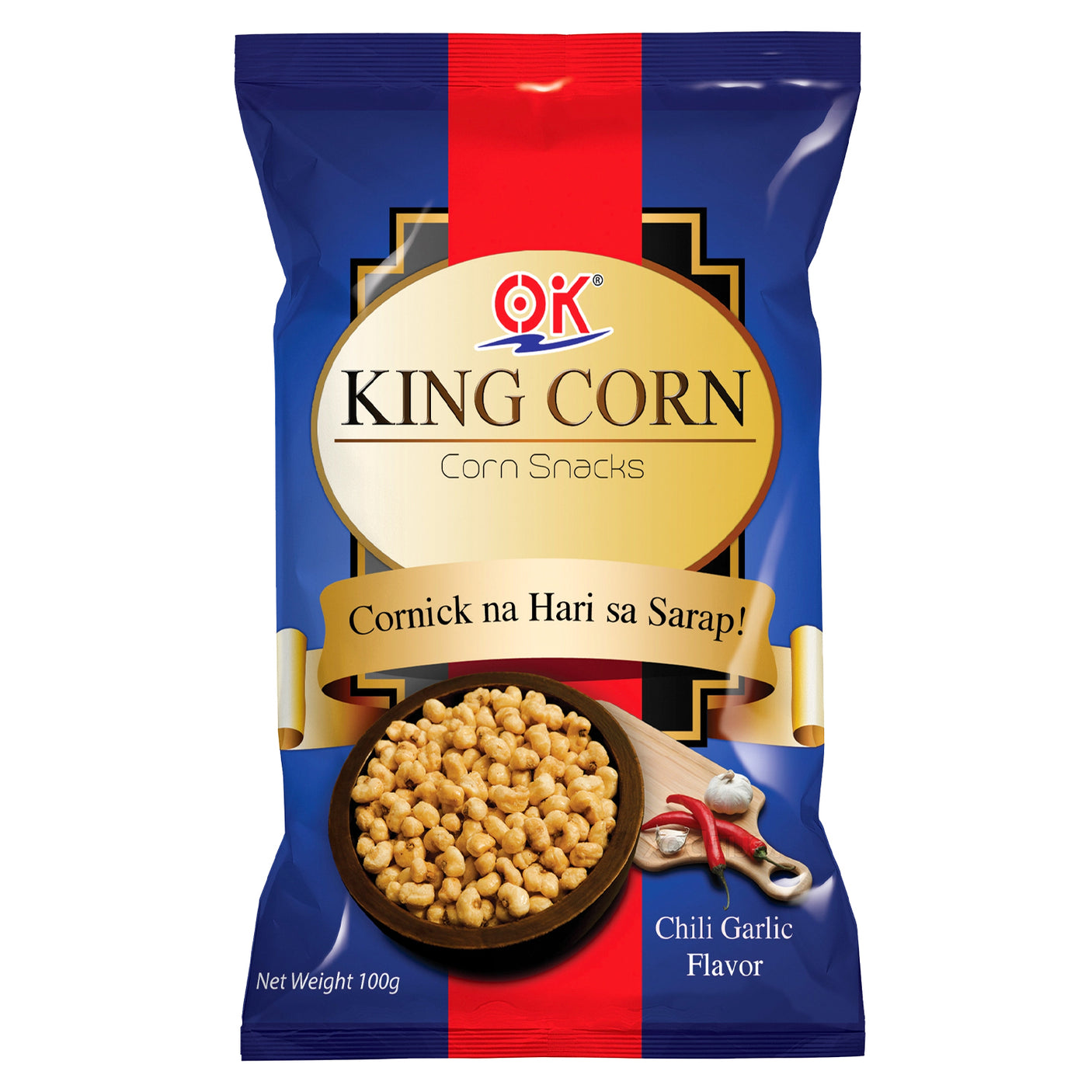 OK King Corn Chilli Garlic Flavour Snacks - 100g