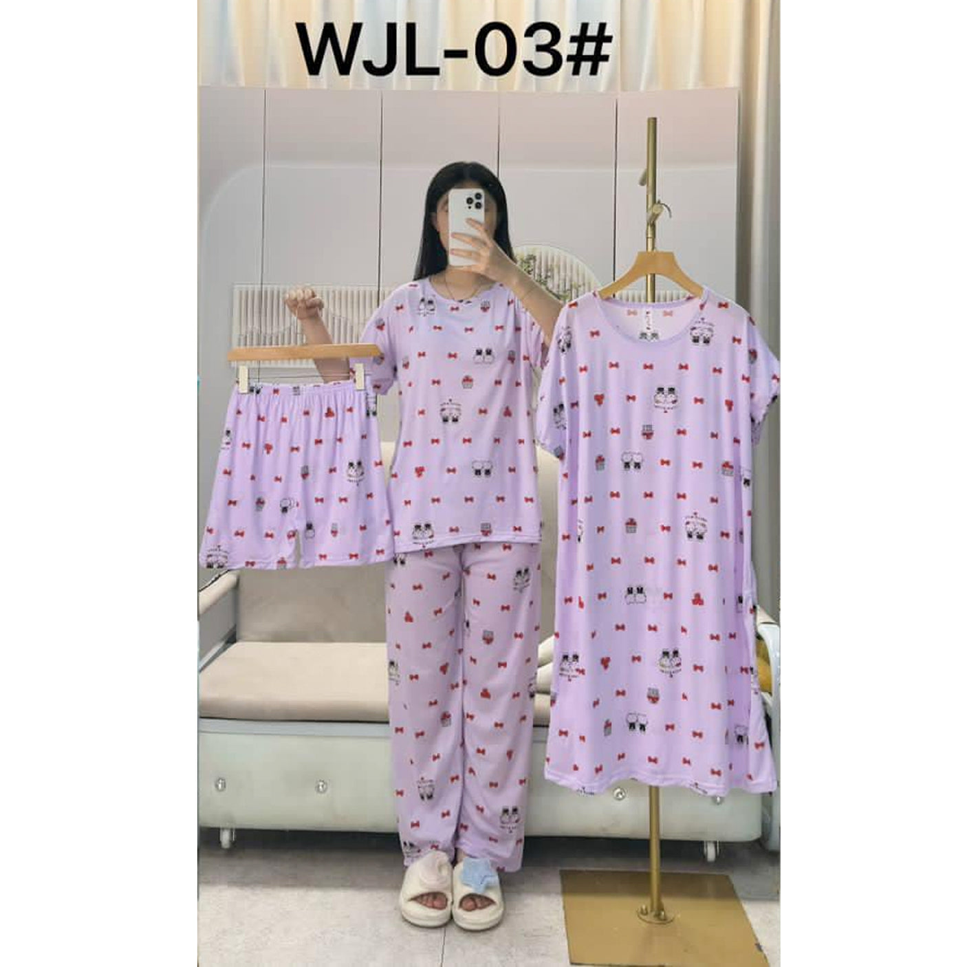 Women's Korean Fashion Pajamas 4 Pcs Set WJL-03#