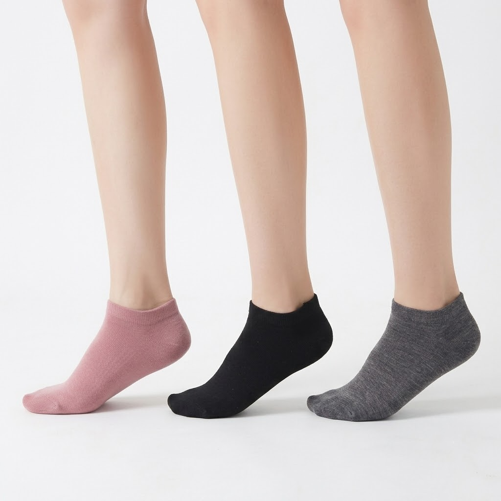Solid Color Low Cut Ankle Socks 3 Pairs Set - K46