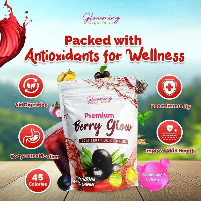 Glowming Berry Glow Acai Berry Powder Drink Mix - 10 Sachets × 20g (Original)