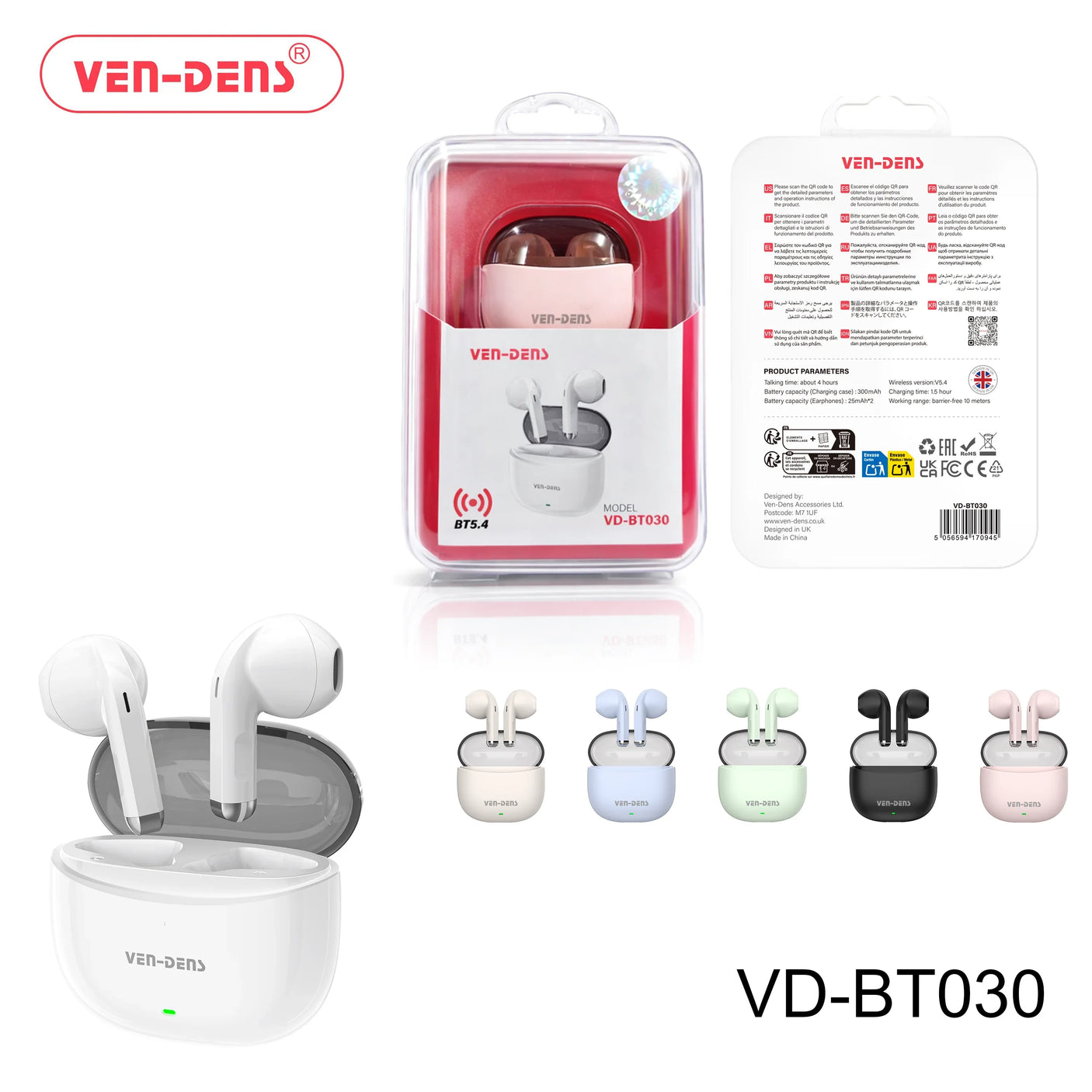 سماعات الأذن اللاسلكية الحقيقية VEN-DENS V5.4 VD-BT030