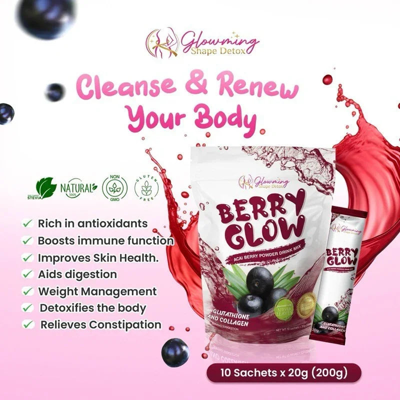 Glowming Berry Glow Acai Berry Powder Drink Mix - 10 Sachets × 20g (Original)