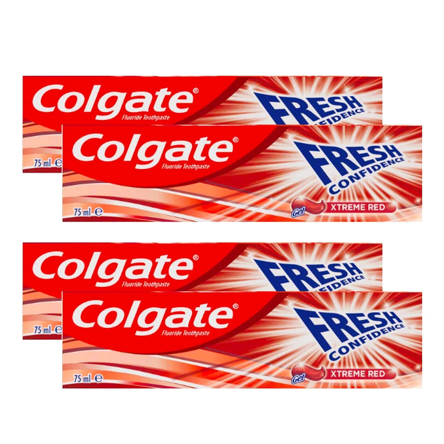 معجون أسنان كولجيت فريش كونفيدنس إكستريم ريد جل - 4 قطع × 75 مل