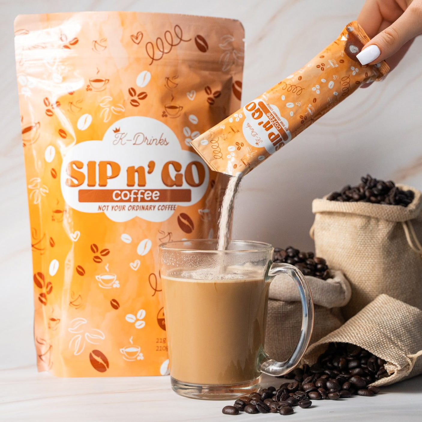 قهوة K-Drinks Sip n' Go - 10 أكياس × 21 جم (210 جم)