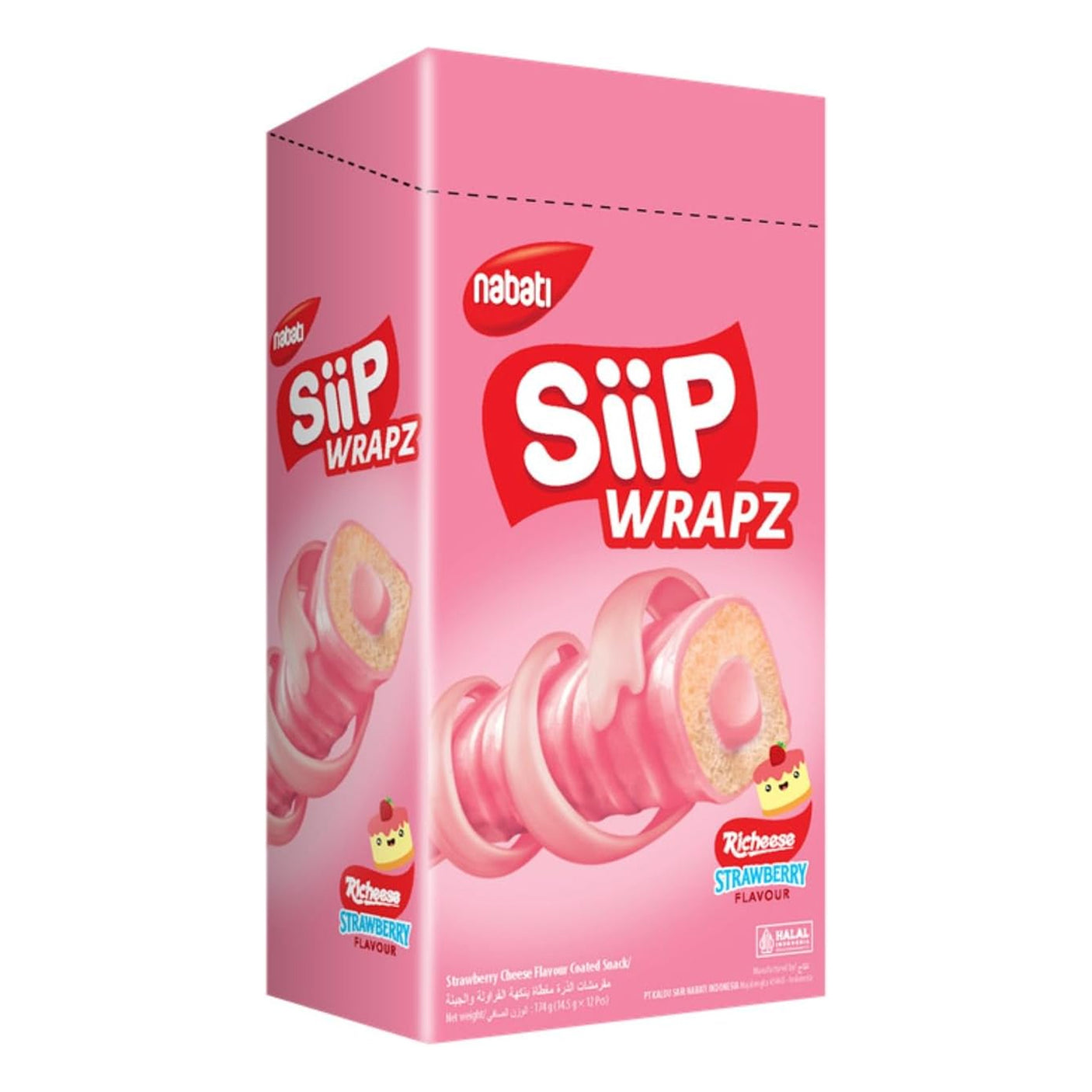 Nabati Siip Wrapz Richeese Strawberry Flavour - 14.5g × 12Pcs (174g)