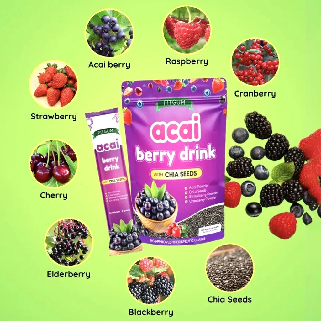 Fitgum Acai Berry Drink With Chia Seeds - 40g (4g x 10 Sachets)
