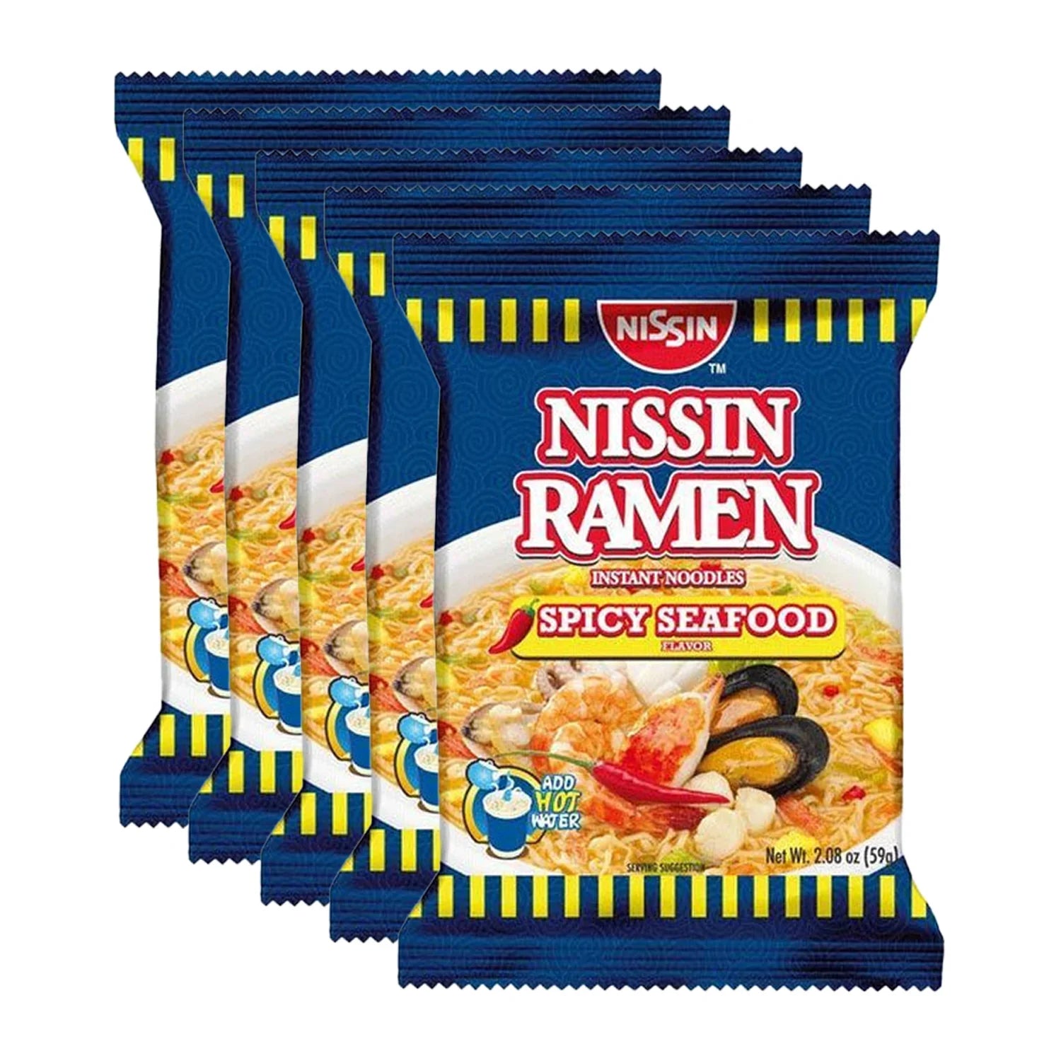 Nissin Ramen Instant Noodles Spicy Seafood - 59g (4+1) Offer