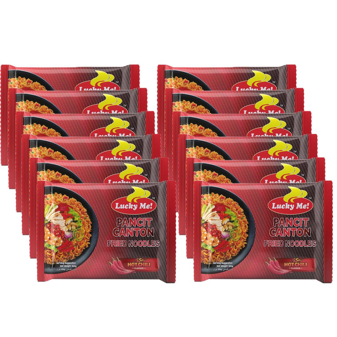 Lucky Me Instant Hot Chili Pancit Canton Fried Noodles 60g Pack of 6 (1+1) Offer