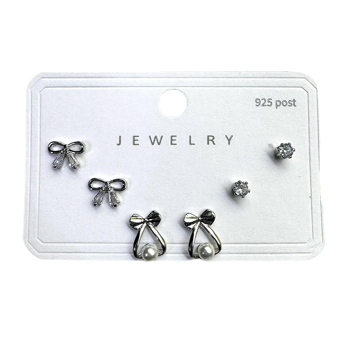 Korean Style Silver Stainless Steel Stud Earrings 3 Pairs - 138