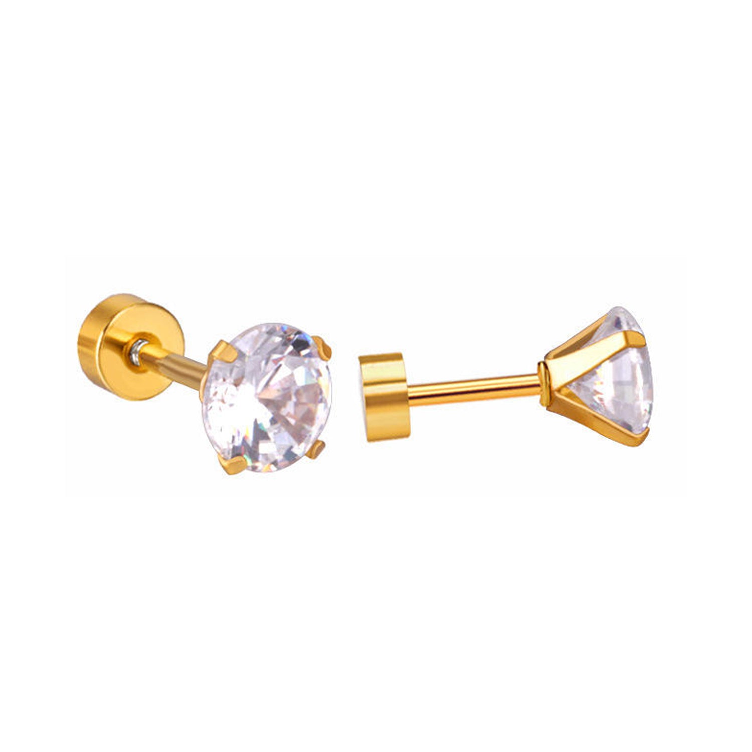 Golden Stainless Steel Shiny Design Stud Earrings - 122