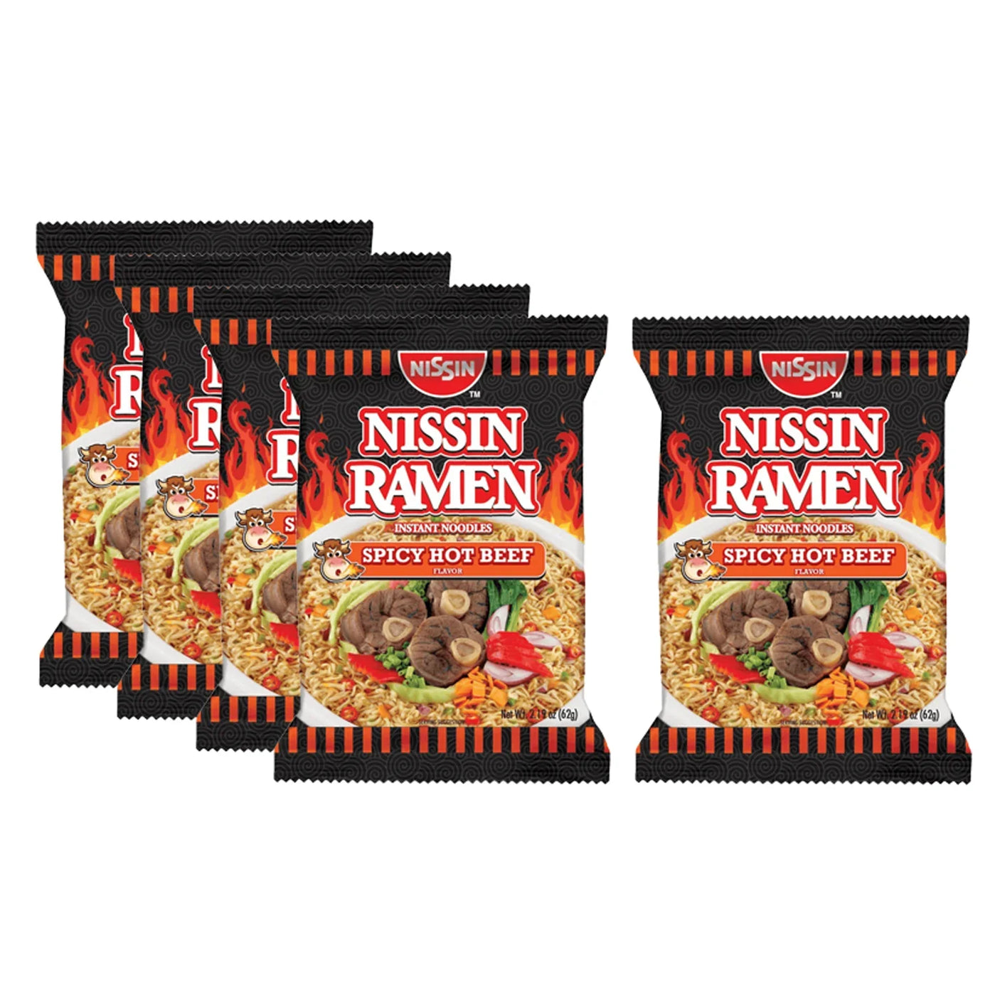 Nissin Ramen Instant Noodles Spicy Hot Beef Flavor - 62g (4+1) Offer