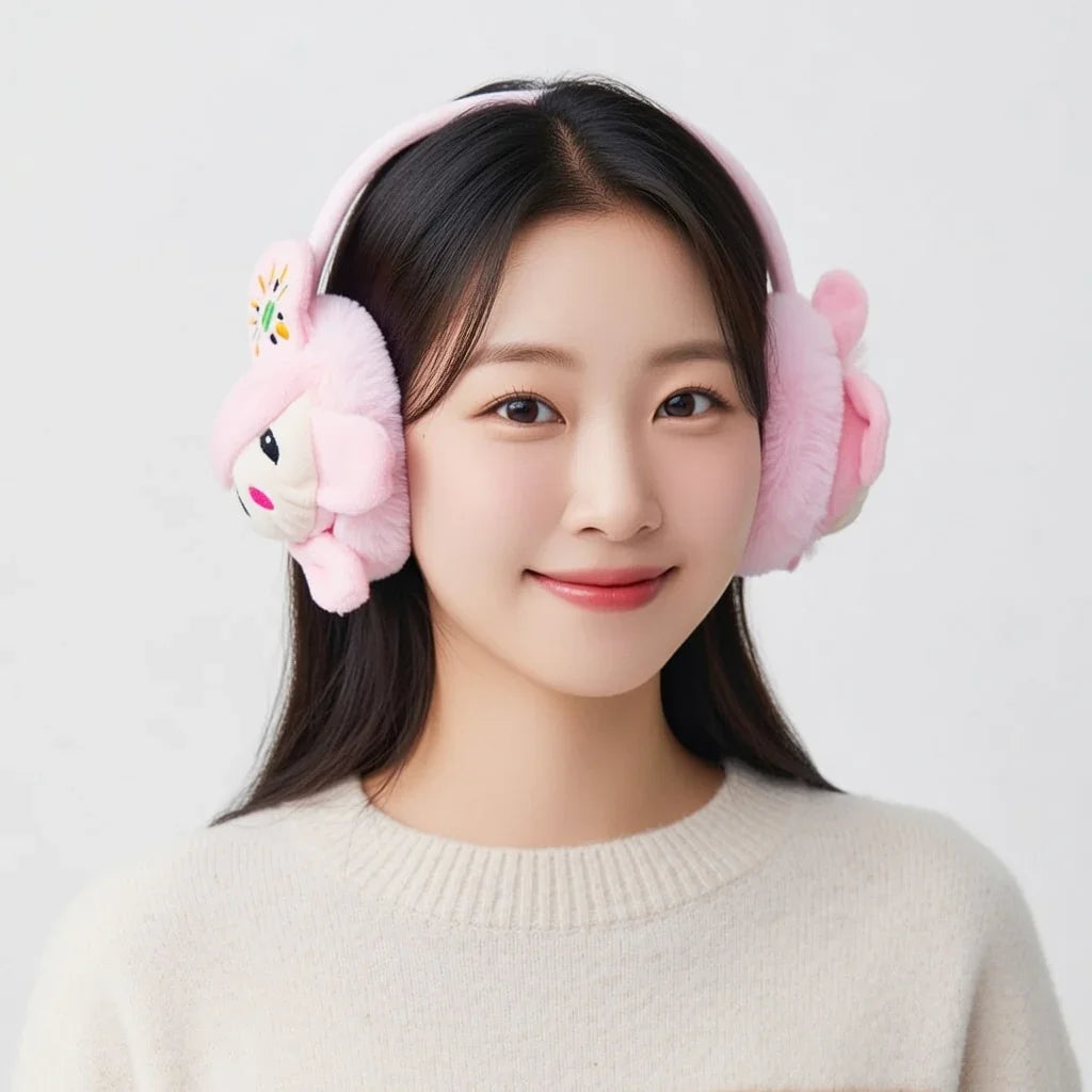 أغطية أذن شتوية مريحة من الفرو الصناعي بتصميم أرنب لطيف H-16