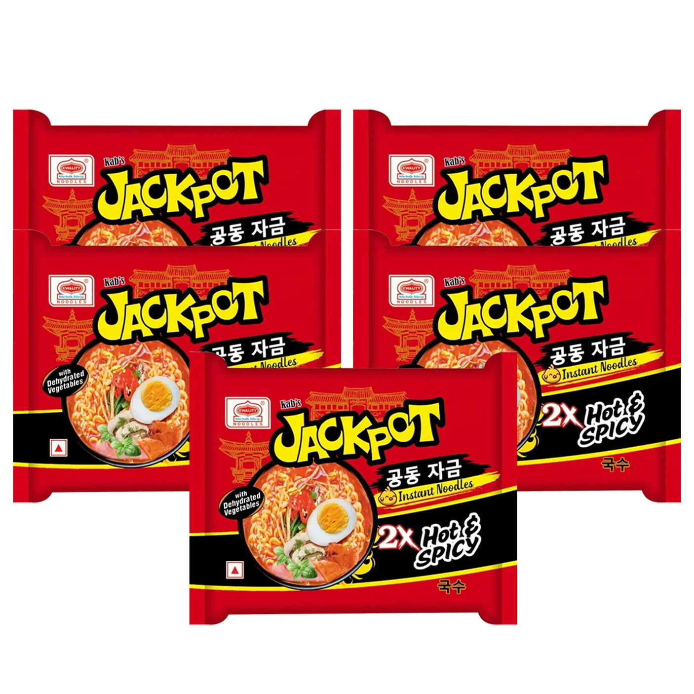 Kab's Jackpot 2x Hot & Spicy Instant Noodles - 60g × 5 Pcs (Offer)
