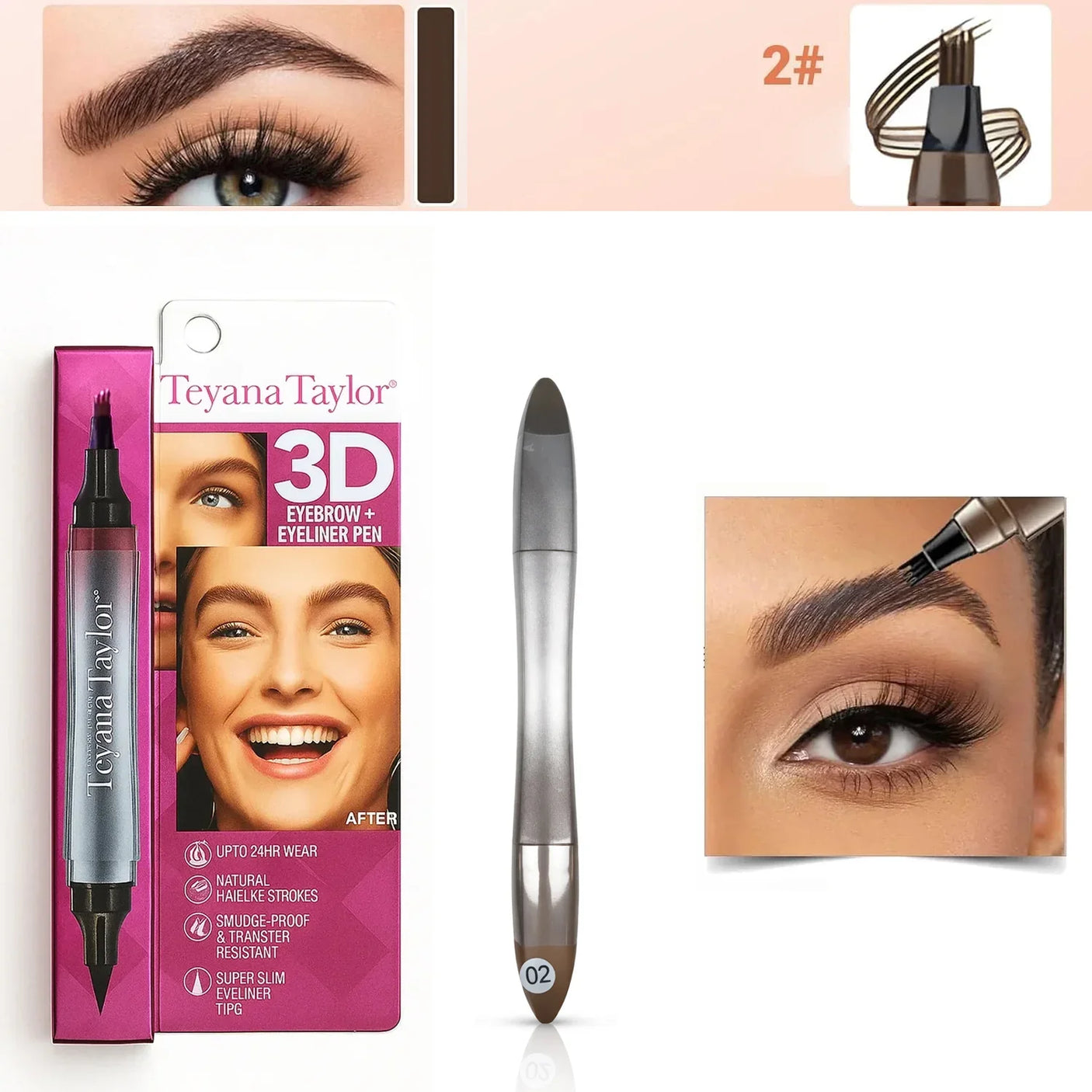 تيانا تايلور قلم تيانا تايلور 3D Eyebrow + Eyeliner Pen - 2 مل